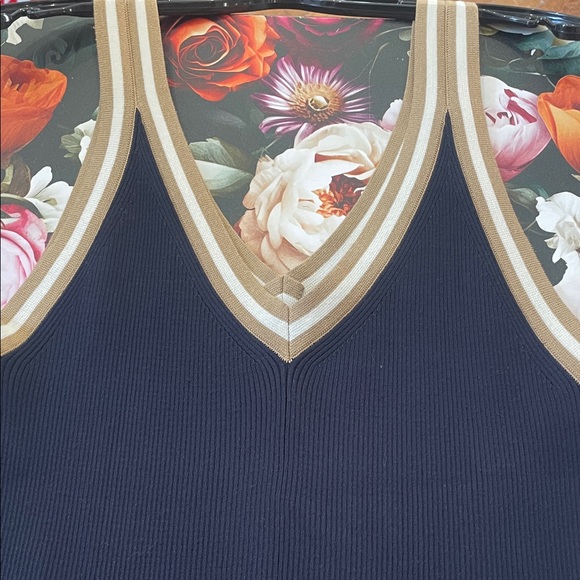 Tommy Hilfiger Sleeveless V-Neck Knit Dress with Contrast Trim - Black and Tan - Picture 3 of 5